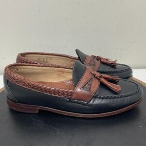 Allen Edmonds Tassel Loafers Men 9.5 D Woven Trim Black Brown Leather Preppy